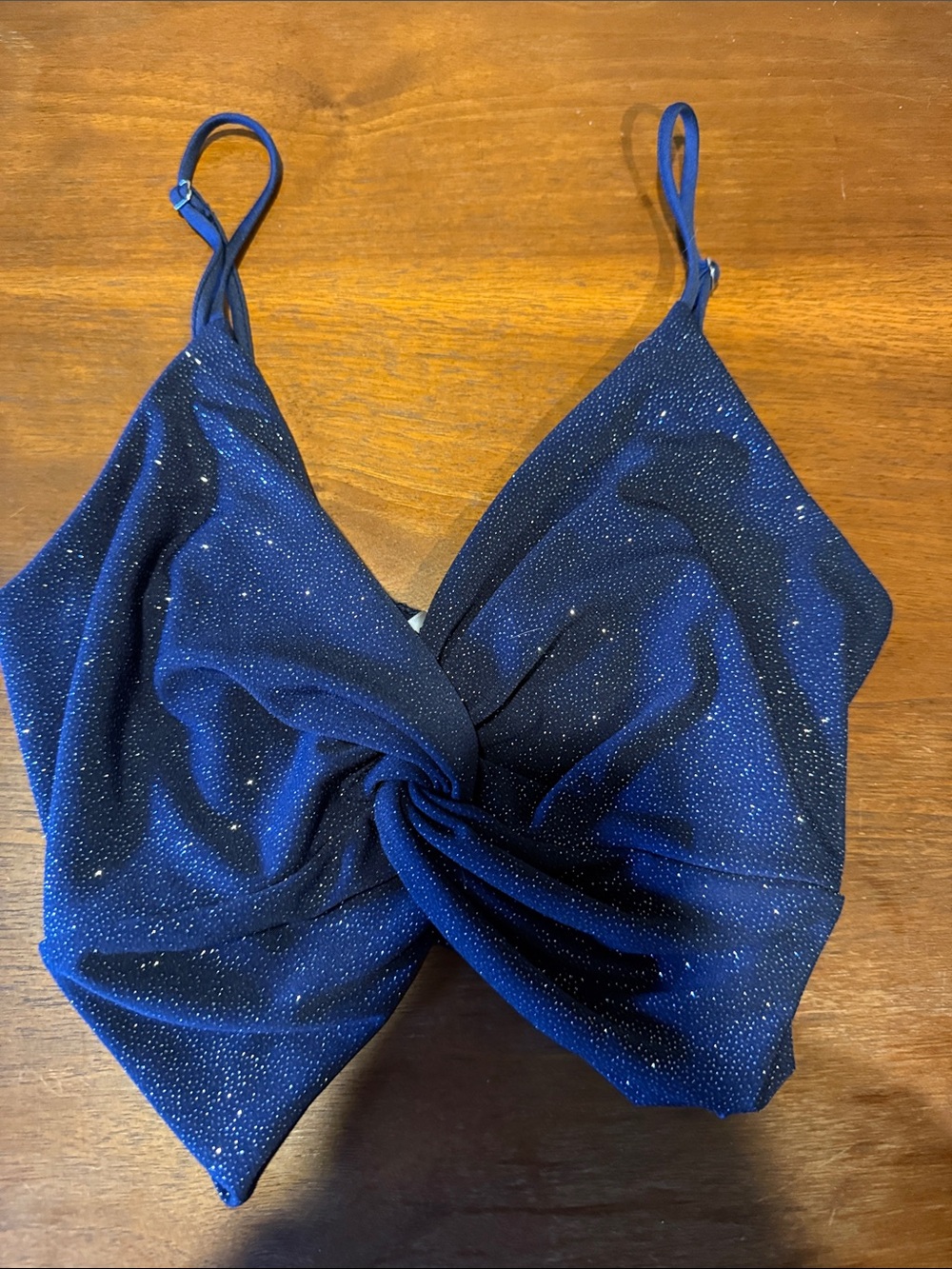 Lucy in the Sky Navy Blue Sparkle Twist-Front Camisole